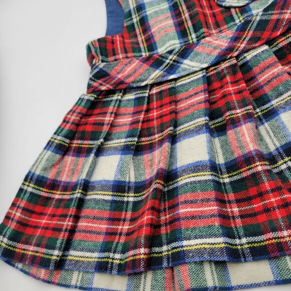 Fawn Tog Vintage Girls 3T  Tartan Plaid Jumper Dress Pleated Skirt Button Straps - Picture 4 of 12